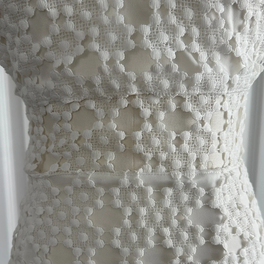 Petal & Pup White Crochet Overlay High Neck Bridal Rehersal Midi Dress Size 0 - Picture 5 of 17